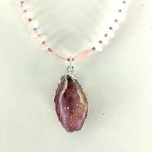 Pale Pink Rose Quartz and Druzy Necklace - 16 1/2 Inch Pink and Silver Druzy Necklace