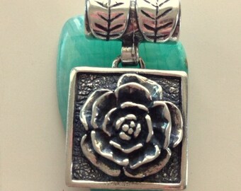 Vintage Artisan Flower Pendant - Sterling Silver Reversible Pendant - Large Square Flower