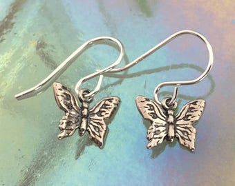 Tiny Artisan Butterfly Earrings - Minimalist Sterling Silver Butterfly Earrings - Little Silver Butterfly Earrings