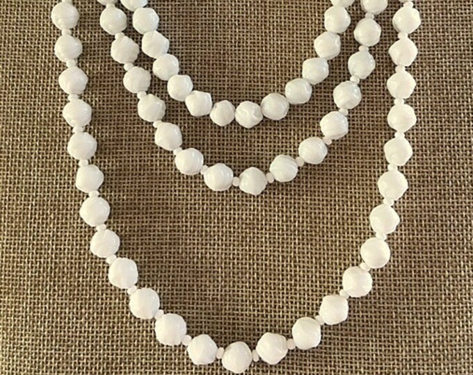 Very Long White Beaded Necklace Single Double or Triple Etsy