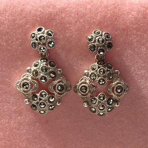 Fancy Sterling Silver Marcasite Earrings - Elegant Stud/Post Marcasite Earrings