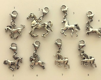 3D Horse Charm Zipper Pull - Running Horse, Winged Pegasus, Unicorn, Colt - Tibetan Silver Horse Charms Ball Chain or Ribbon Necklace