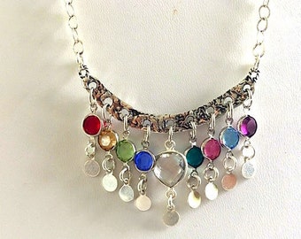 Sterling Silver Bar and Swarovski Crystal Necklace - Colorful Silver and Crystals Necklace