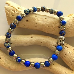 Blue Jasper Buddha Bracelet - Blue Sea Sediment Jasper Adjustable Unisex Buddha Bracelet - Father&#39;s Day Gift