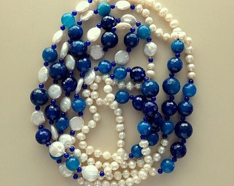 Long Pearl & Gemstone Necklace: Downton Abbey Style, 80-Inch Beaded Strand