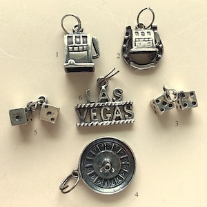 Vintage Sterling Silver Las Vegas Charms: Dice, Roulette, Slot Machine