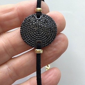 Black and Gunmetal Pave Bracelet - Round Black Pave Minimalist Bracelet