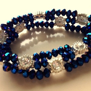 Blue Crystal and Rhinestone Stretch Bracelet - Holiday or Halloween Costume Jewelry
