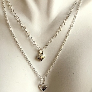 Sterling Silver Tiny Heart Charm Necklace: Linked Hearts Chain