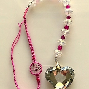 Girls Pink Crystal Suncatcher/Sun Catcher/Dreamcatcher and Rainbow Maker - Mirrored Heart Suncatcher