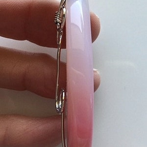 Pink and White Silver Wire Wrapped Agate Pendant image 6