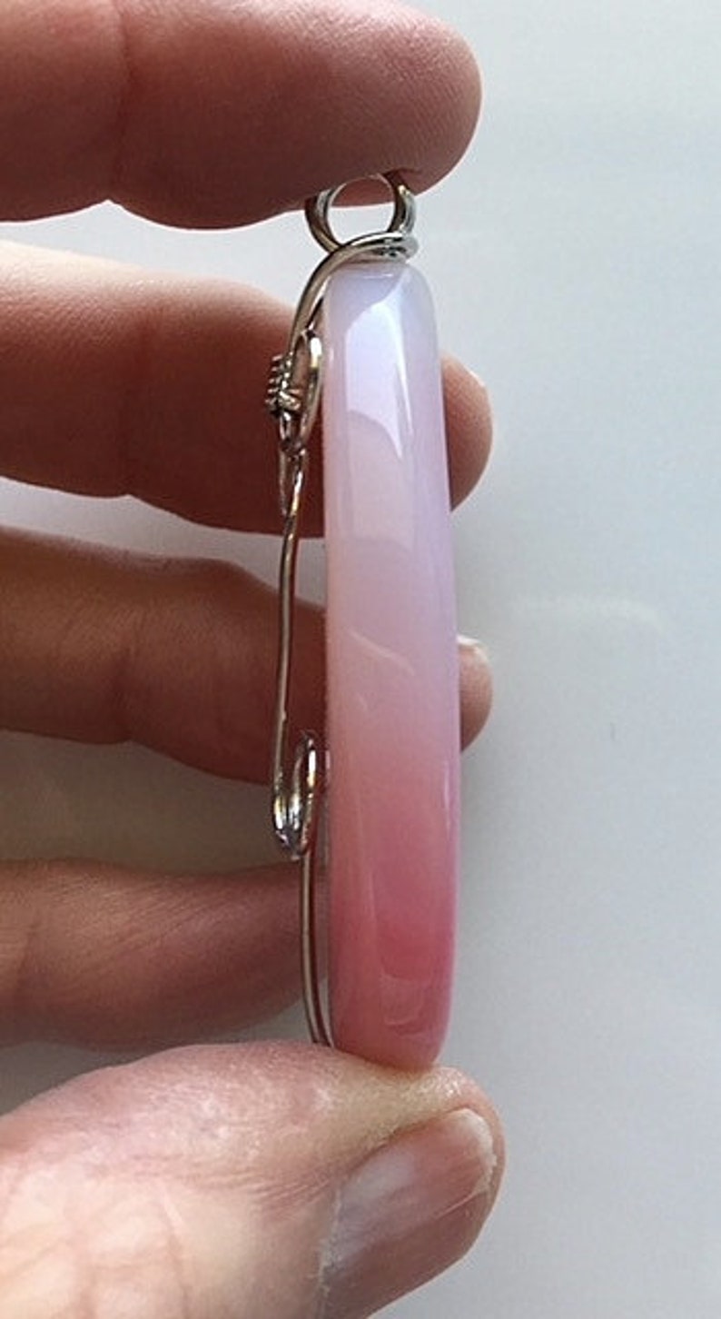 Pink and White Silver Wire Wrapped Agate Pendant image 6