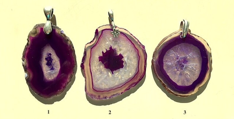 Crystal Druzy Agate Geode Slices Pendants/Necklace Purple/Lavender and Crystal White With Sterling Silver Chain image 1