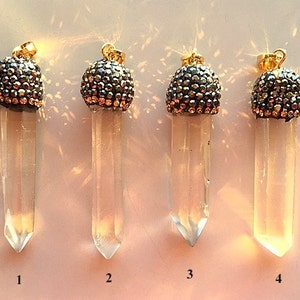 Quartz Crystal Wands With Pave Caps - Pendants or Necklaces