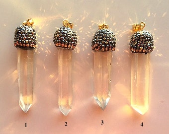 Quartz Crystal Wands With Pave Caps - Pendants or Necklaces