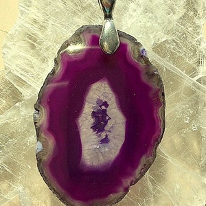 Crystal Druzy Agate Geode Slices Pendants/Necklace Purple/Lavender and Crystal White With Sterling Silver Chain image 3