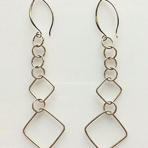 Long Sterling Silver Geometric Earrings