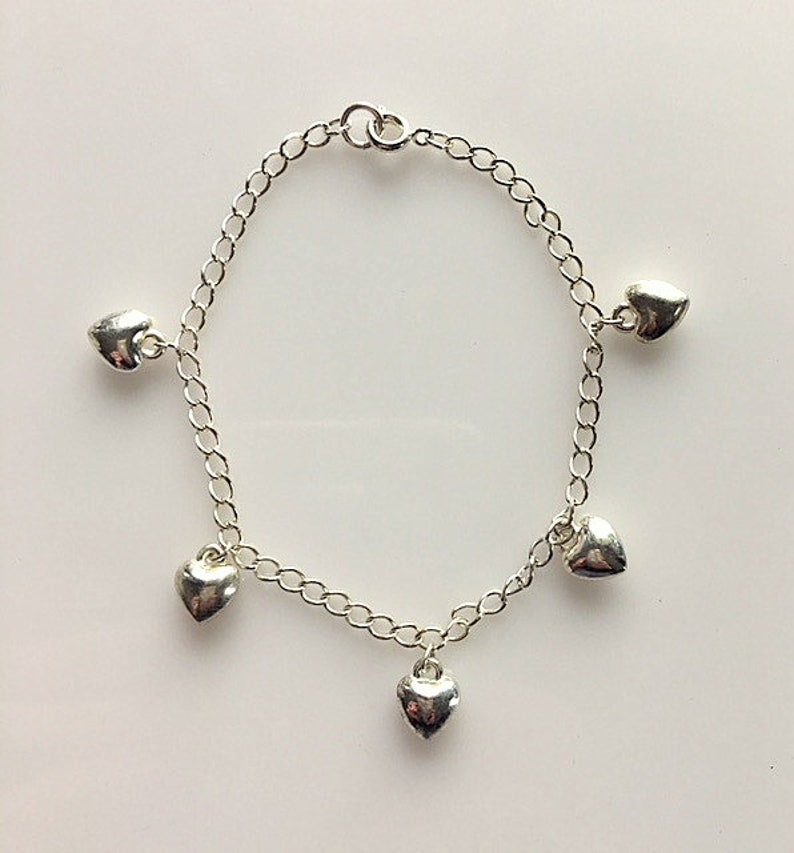 Silver Plated Heart Charm Bracelet Girls Heart Charm Bracelet image 5