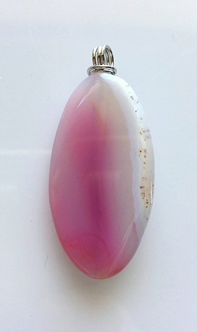 Pink and White Silver Wire Wrapped Agate Pendant image 3
