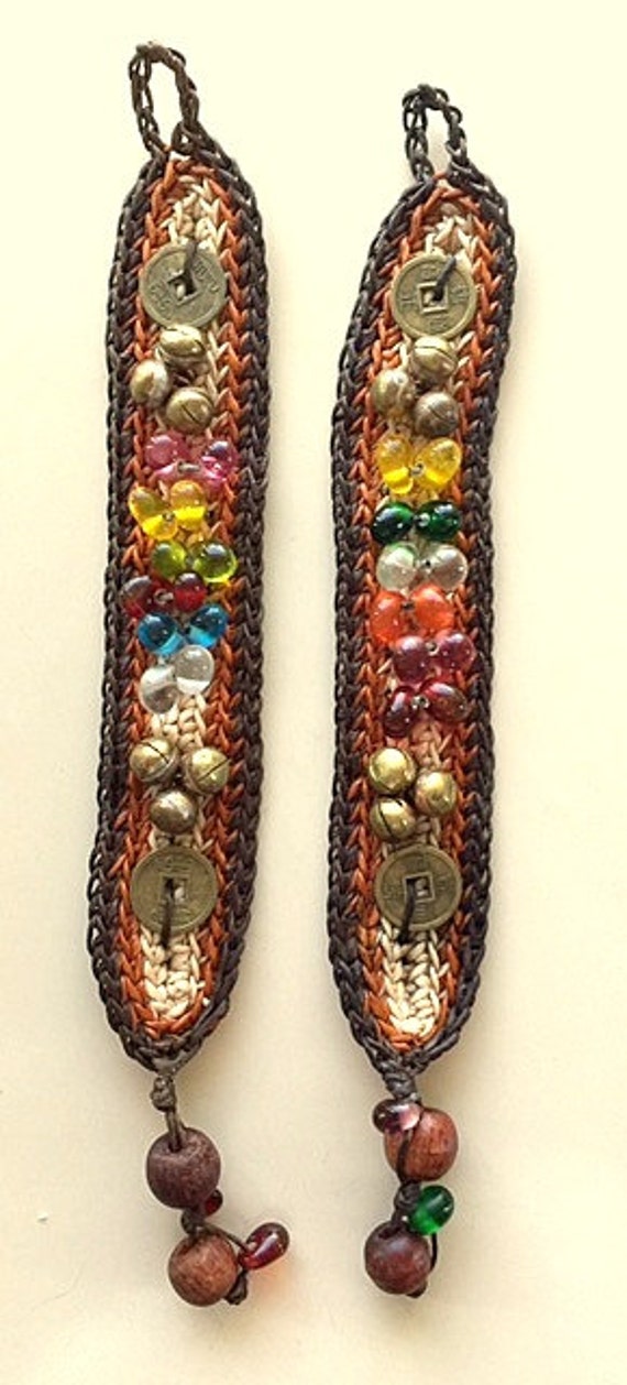 Brown and Tan Woven Bracelets with Multicolored Be