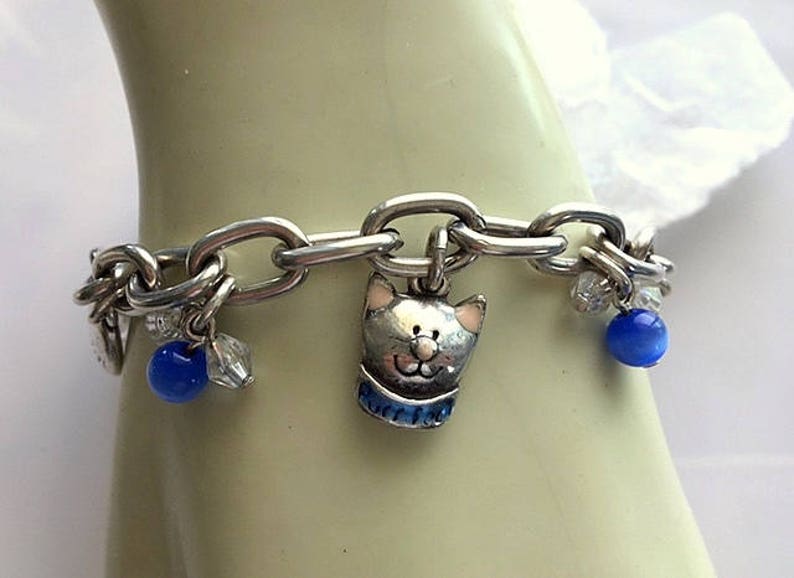 Vintage Cat Charm Bracelet Silver and Enamel Cat Charms and Etsy