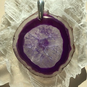 Crystal Druzy Agate Geode Slices Pendants/Necklace Purple/Lavender and Crystal White With Sterling Silver Chain image 5