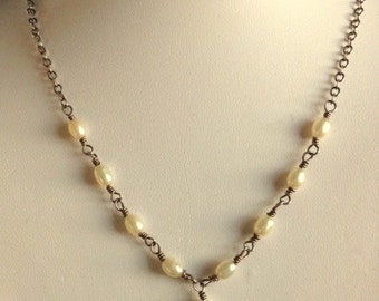 Vintage Small Sterling Silver Heart Pendant and Freshwater Pearl Necklace