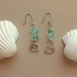 Sea Glass And Silver Drop Dangle Earrings
