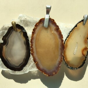 Agate Geode Slices Pendants/Necklaces - Brown, Black and White