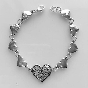 Silver Heart Bracelets Heart Link Bracelet Filigree Heart Bracelet Leather Heart Bracelet Side by Side Connected Hearts image 2