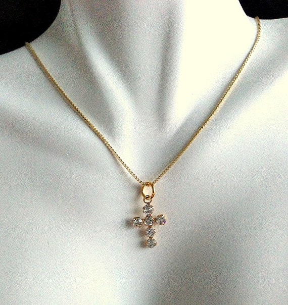 Gold Swarovski Crystal Cross Pendant Necklace or Earrings Etsy