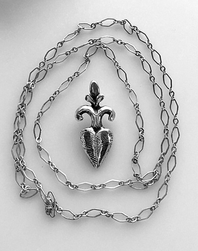 Unisex Sterling Pendant Signed Stylized and Oxidized Fleur De Lis Pendant Artisan Sterling Silver Fleur De Lis Pendant