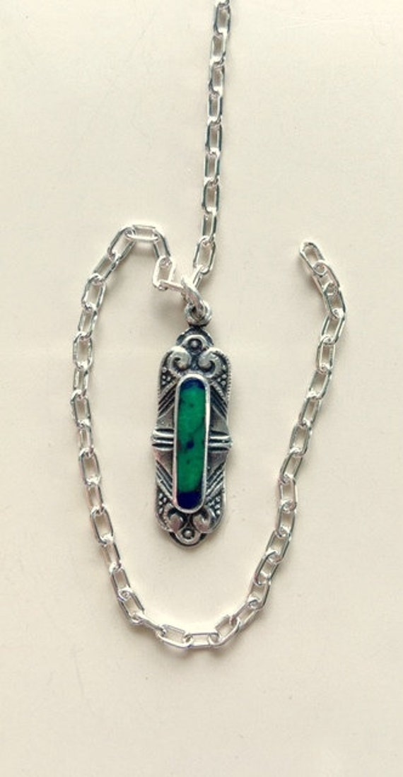 Vintage Sterling Silver and Malachite Pendant or … - image 1