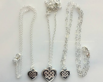 Celtic Heart Pendants With Sterling Silver Chains - Large and Small Heart Pendants - Choice of Sterling Chains