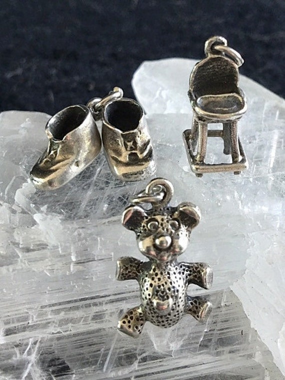 Vintage Sterling Silver Baby Charms - Baby Shoes, 