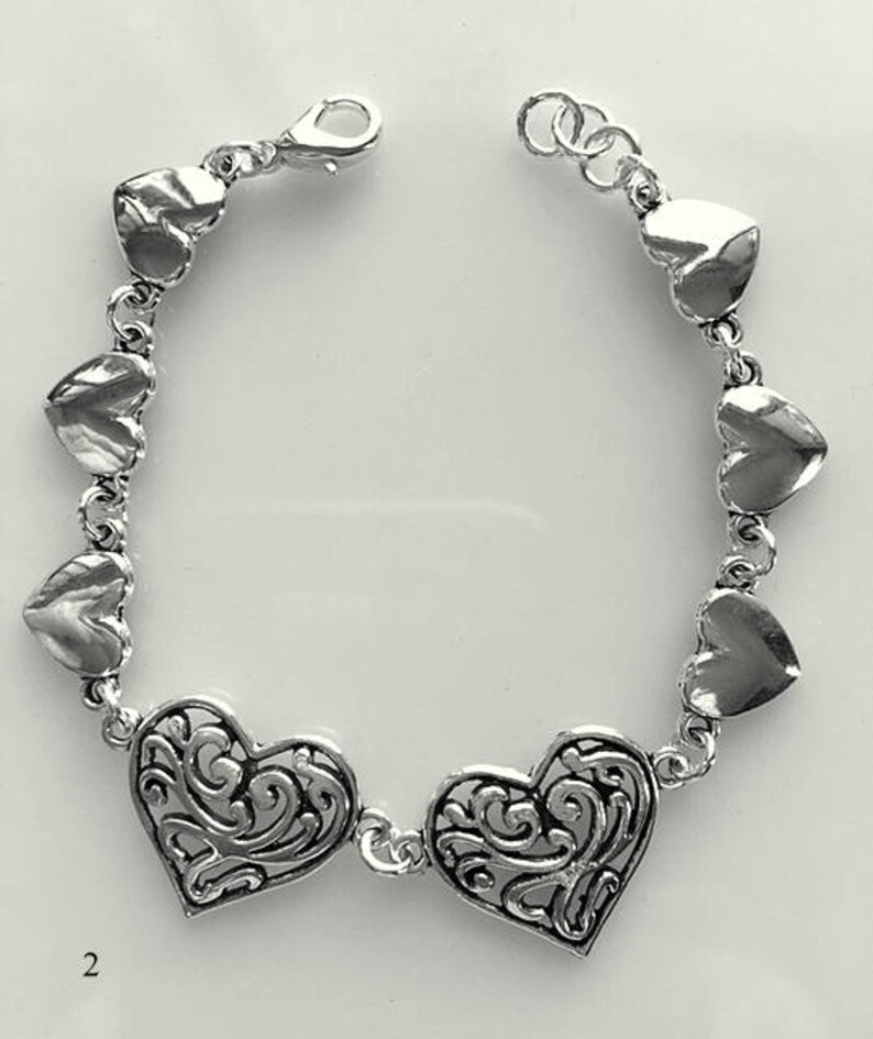 Silver Heart Bracelets Heart Link Bracelet Filigree Heart Bracelet Leather Heart Bracelet Side by Side Connected Hearts image 3