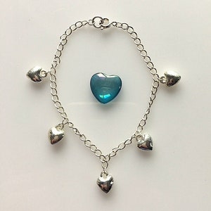 Silver Plated Heart Charm Bracelet Girls Heart Charm Bracelet image 1