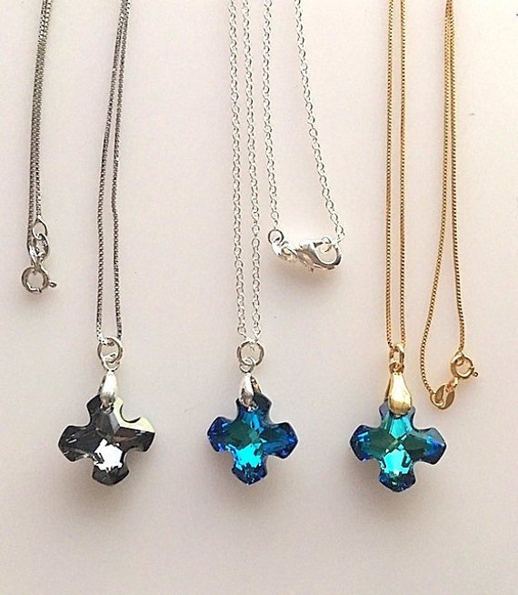 Cross Earrings Made with Turquoise-Color Crystal Sterling Silver Cross Earrings Made with Turquoise-Color Crystal Sterling Silver