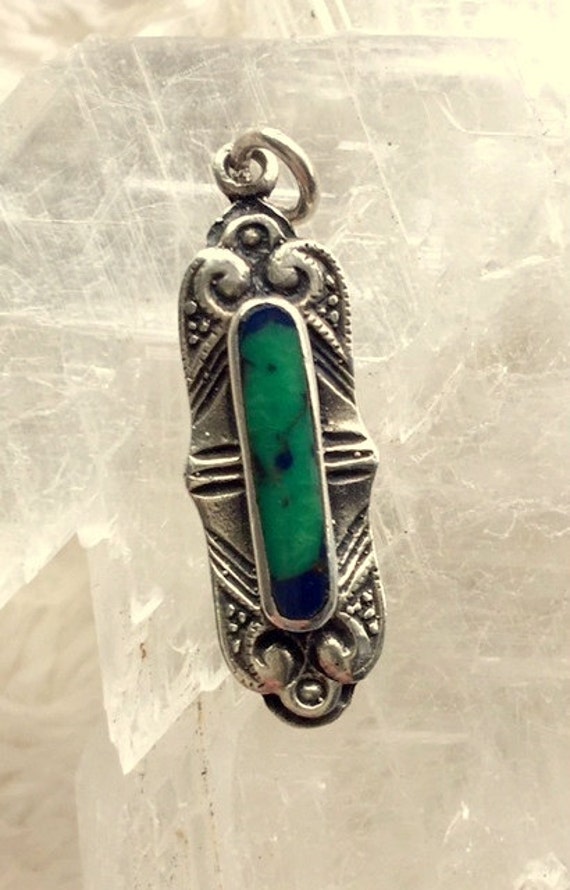 Vintage Sterling Silver and Malachite Pendant or … - image 4