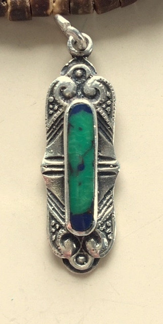 Vintage Sterling Silver and Malachite Pendant or … - image 3