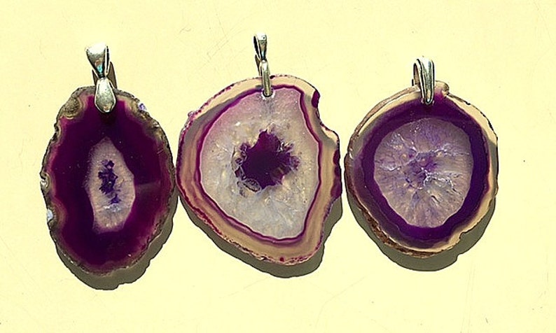 Crystal Druzy Agate Geode Slices Pendants/Necklace Purple/Lavender and Crystal White With Sterling Silver Chain image 2