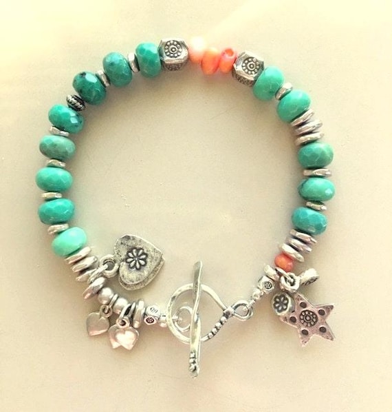 Chrysoprase & Fine Silver Bracelet – Karen Hill Tribe .999 Silver, Vintage Sterling Charms
