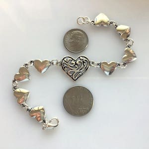 Silver Heart Bracelets Heart Link Bracelet Filigree Heart Bracelet Leather Heart Bracelet Side by Side Connected Hearts image 10