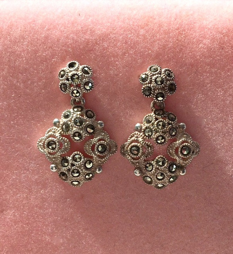 Fancy Sterling Silver Marcasite Earrings Elegant Stud/post Etsy