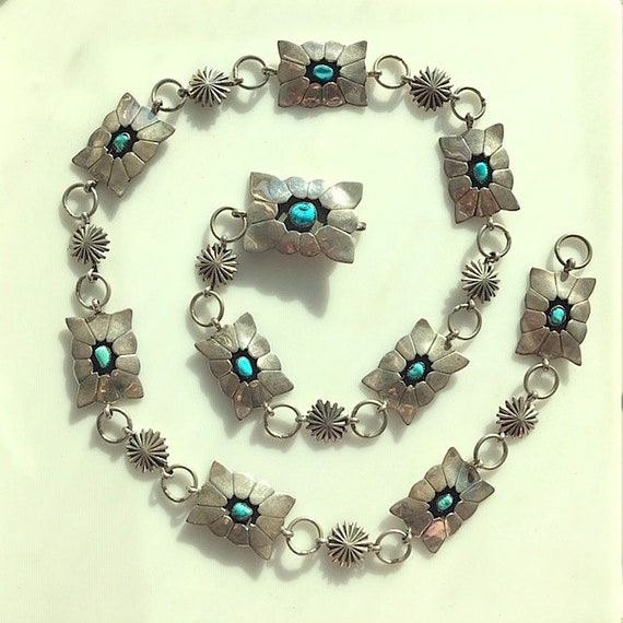 Vintage Sterling Silver and Turquoise Shadowbox Co