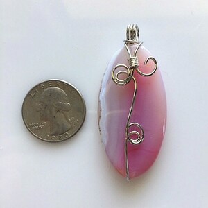 Pink and White Silver Wire Wrapped Agate Pendant image 4