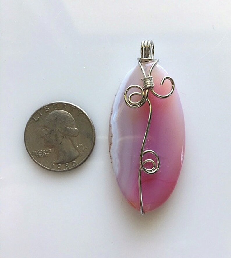 Pink and White Silver Wire Wrapped Agate Pendant image 4