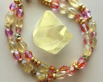 Citrine and Swarovski Sunset Crystals Double Strand Bracelet