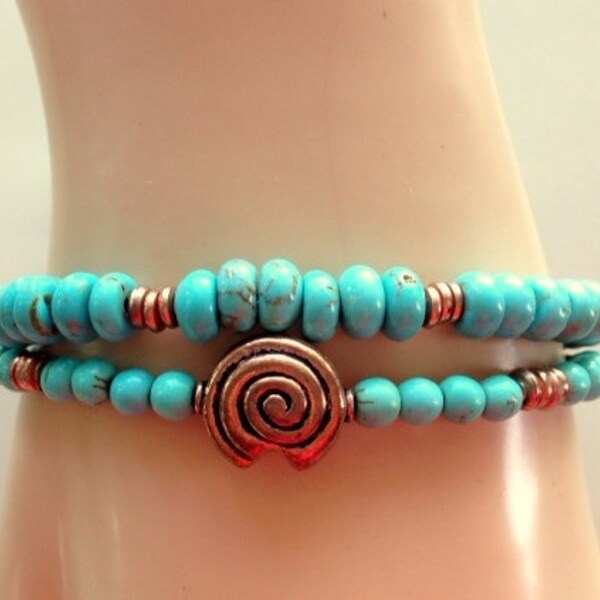 Howlite Turquoise and Copper Pair or Single Bracelets