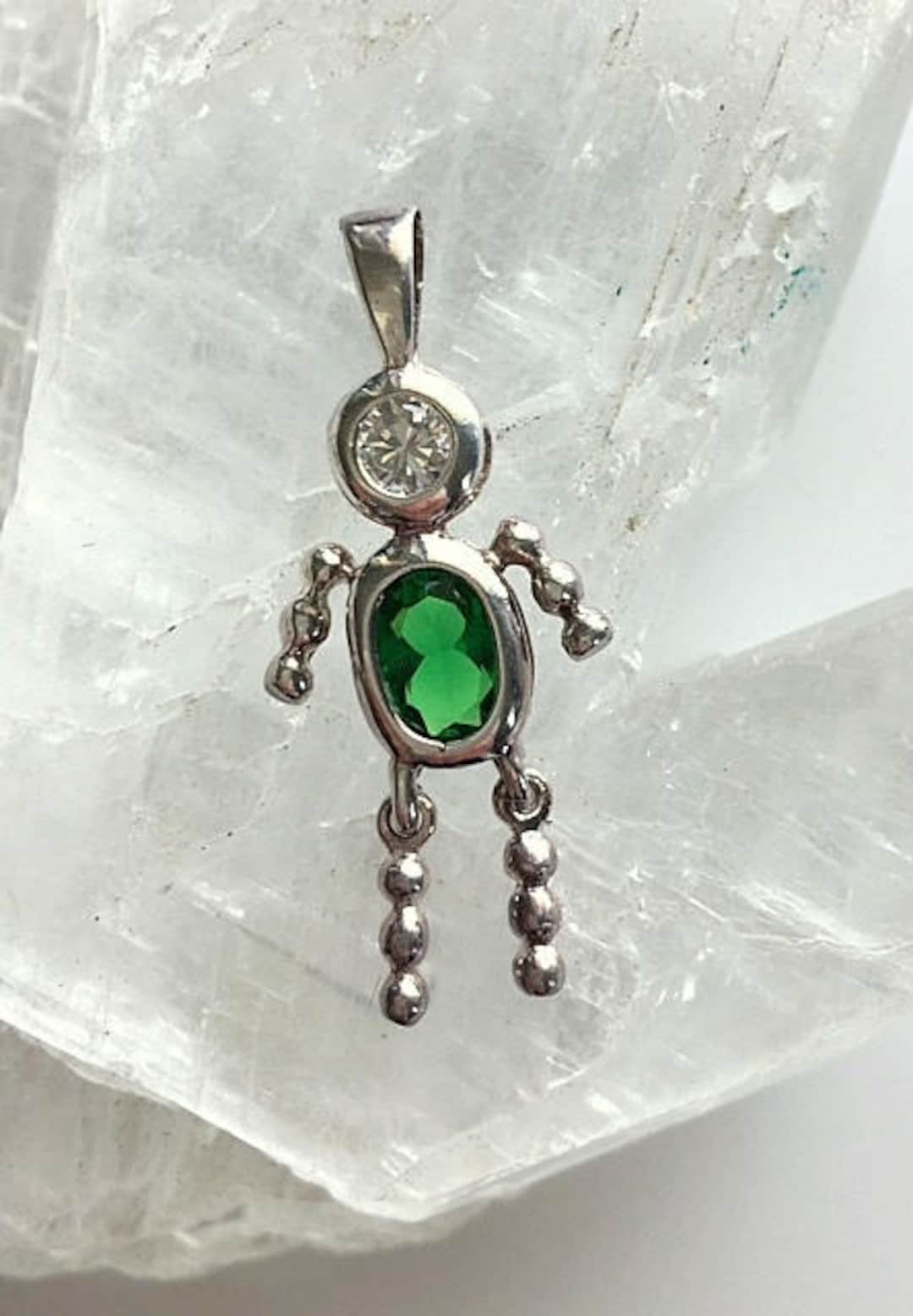 Vintage Sterling Silver Birthstone Kid Charm: CZ Gemstone Pendant